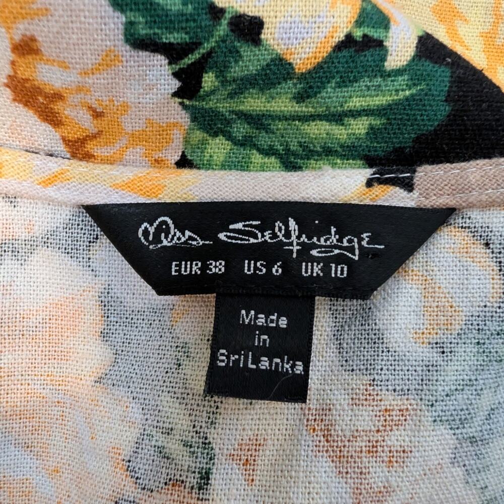 Miss Selfridge Floral Button Front Mini Dress Black Yellow Cottagecore Size 6 - Picture 5 of 16
